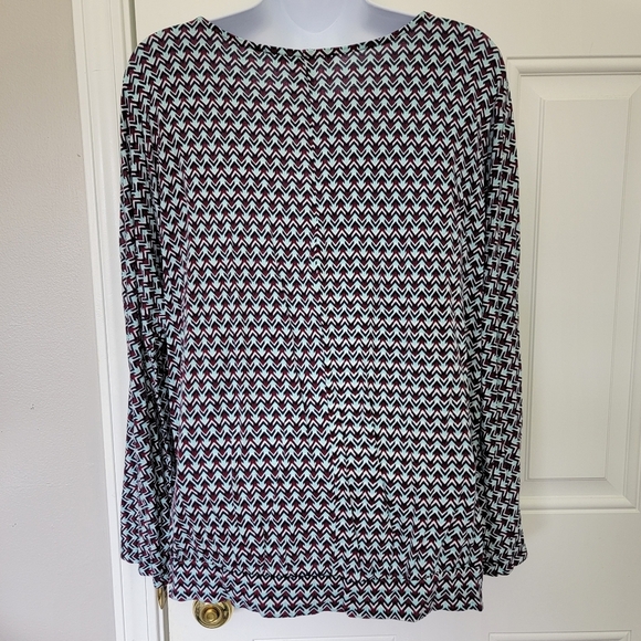 Lot Pair Of 2 Venus Long Sleeve Blouses V Neck Floral Geometric Print Medium - Picture 7 of 9